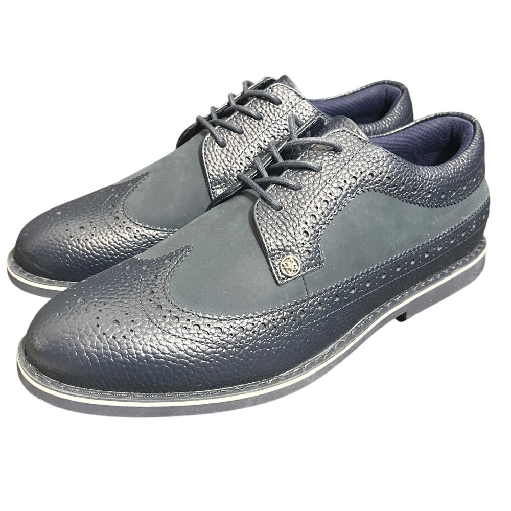G/FORE Gallivanter Golf Shoes Womens 9 Navy Blue Leather Wingtip Brogue Skull